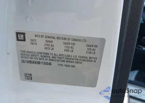 2011 Chevrolet Impala Lt z USA, uszkodzony, nr VIN 2G1WB5EK8B1134346